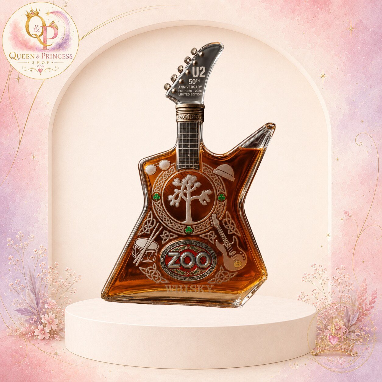 U2 50th Anniversary 1976–2026 Zoo TV Guitar Whiskey Decanter Bottle