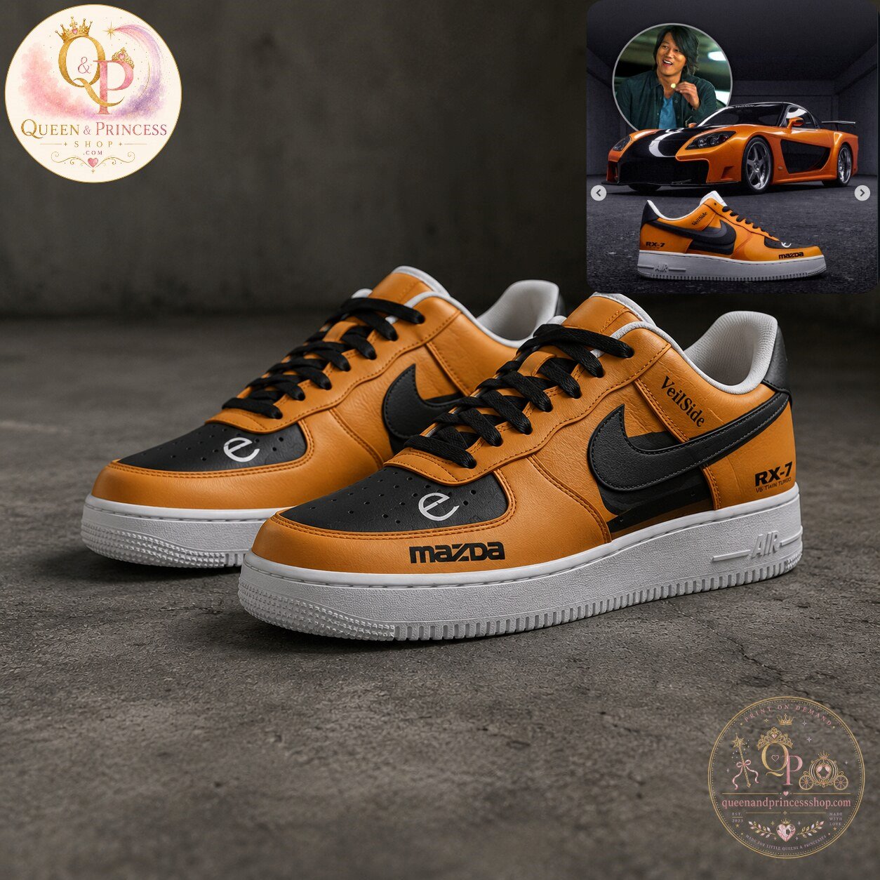 Mazda RX-7 Veilside Orange Custom Air Force Shoes