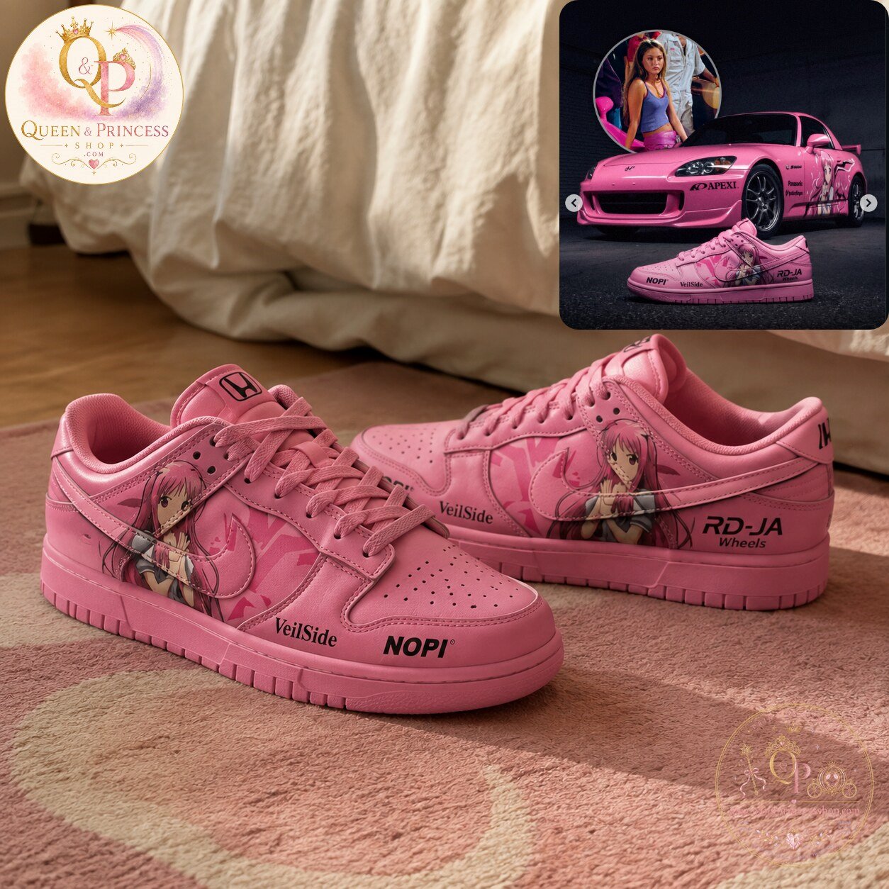 Honda S2000 Pink Anime Custom Air Force Shoes 4 Honda S2000 Pink Anime Custom Air Force Shoes