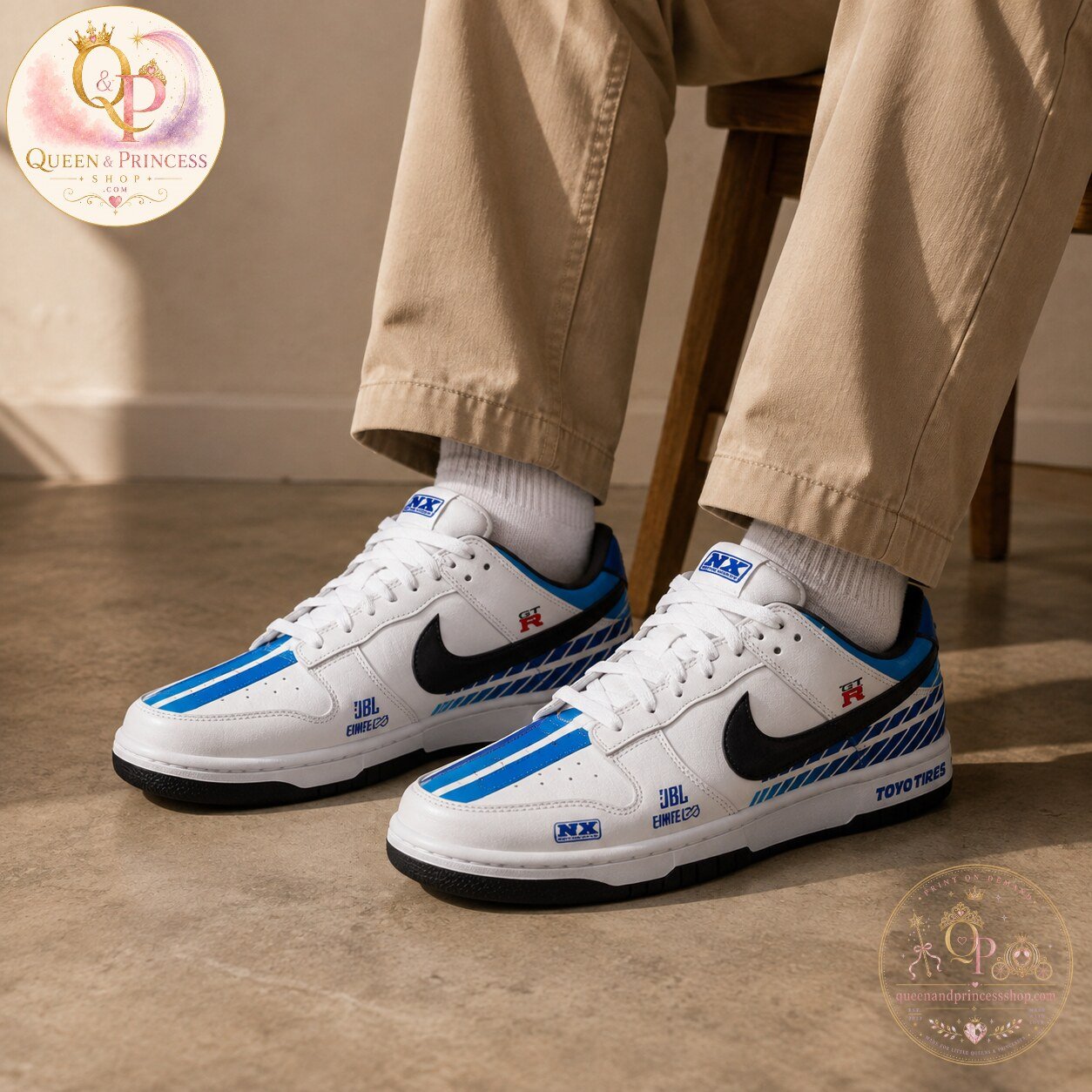 Nissan Skyline GT-R R34 Blue Silver Custom Air Force Shoes 5 Nissan Skyline GT-R R34 Blue Silver Custom Air Force Shoes