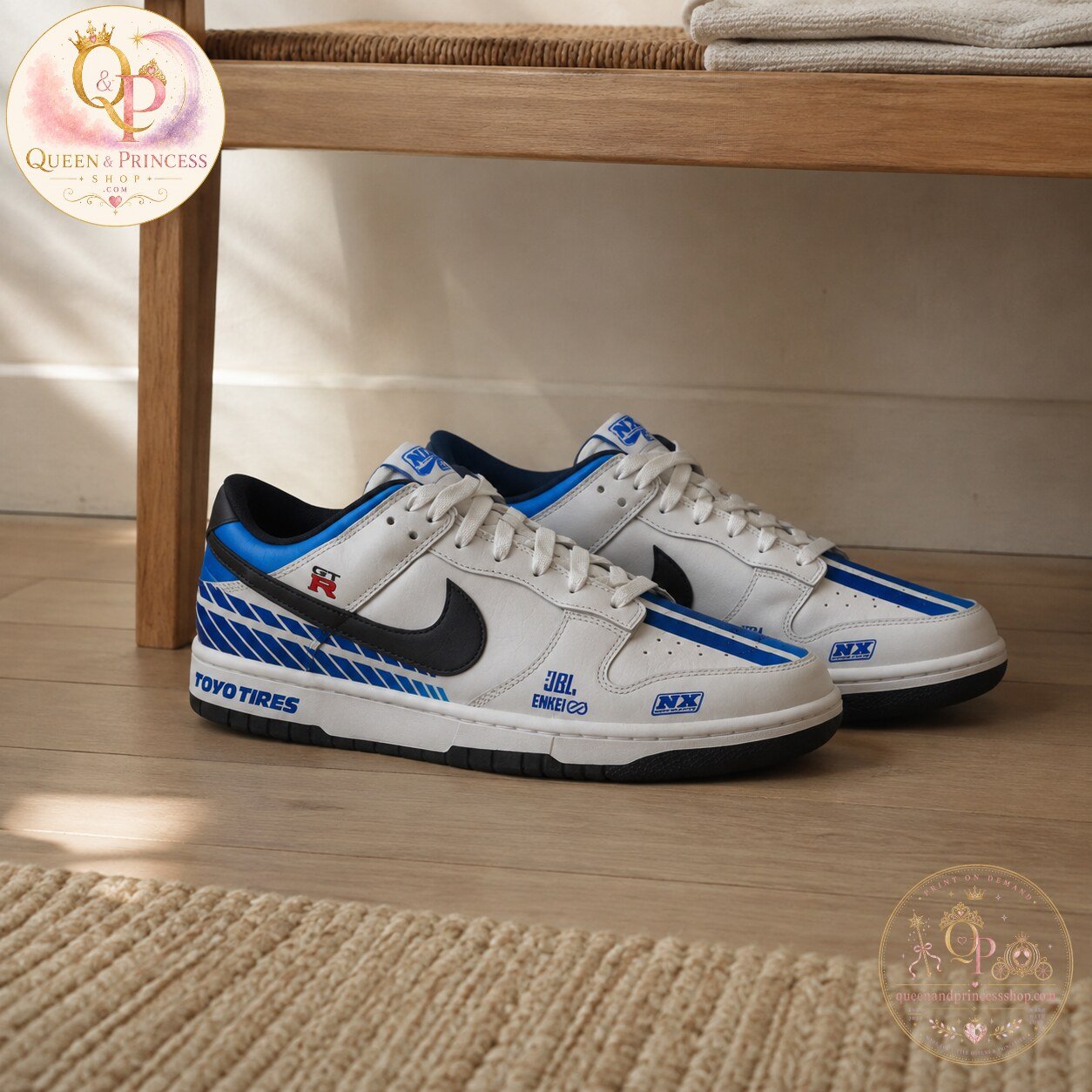 Nissan Skyline GT-R R34 Blue Silver Custom Air Force Shoes 6 Nissan Skyline GT-R R34 Blue Silver Custom Air Force Shoes