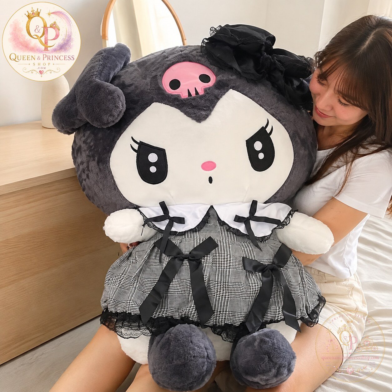 Kuromi Grey Plaid Dress Plush Toy 5 Kuromi Grey Plaid Dress Plush Toy