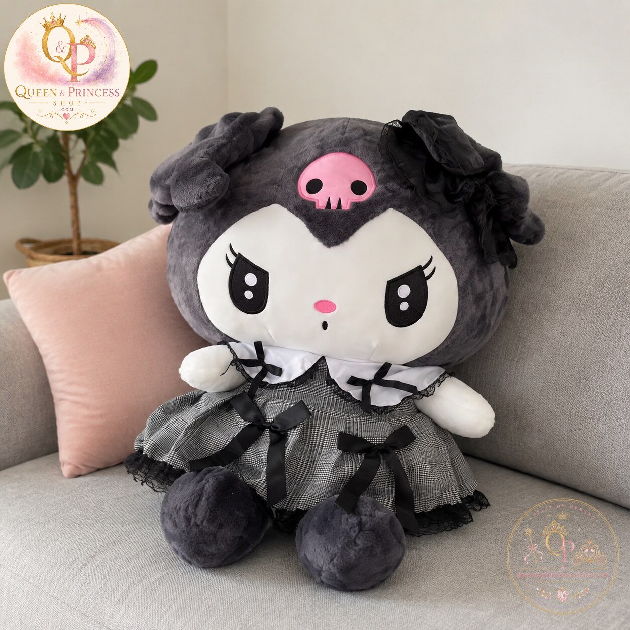 Kuromi Grey Plaid Dress Plush Toy 6 Kuromi Grey Plaid Dress Plush Toy